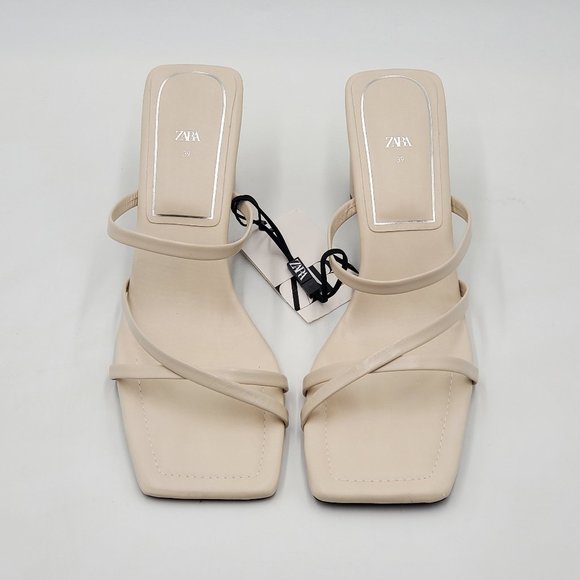 Zara Leather Strappy Heeled Sandals - NWT - Picture 4 of 14
